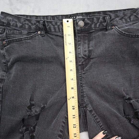 Wax Jeans Pants Womens 16 Black Distresssed High Rise Straight Cut Bottoms - Picture 8 of 16
